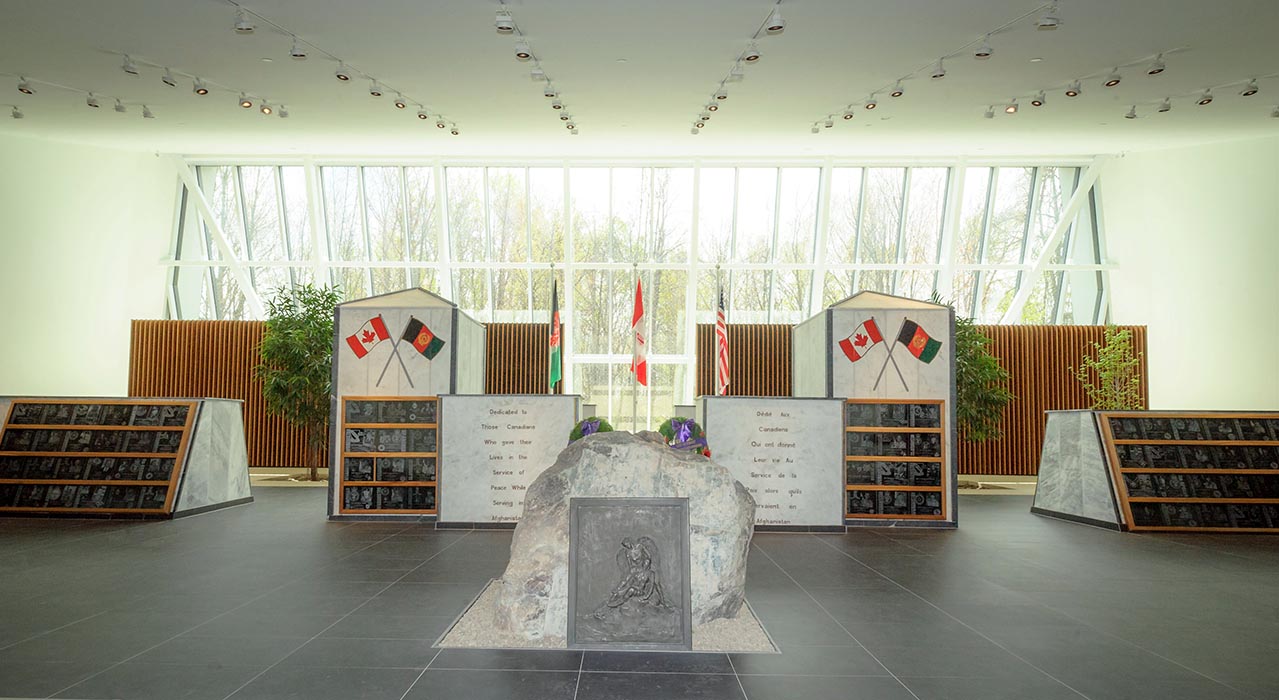At the centre of the Kandahar Cenotaph is a two-tonne boulder taken from the place where Sergeant Robert Short and Corporal Robbie Beerenfenger lost their lives during Canada’s mission in Afghanistan. The Cenotaph is now on display in Ottawa. 
Photo: Master Corporal Levarre McDonald, Canadian Forces Support Unit (Ottawa). ©2019 DND/MDN Canada.